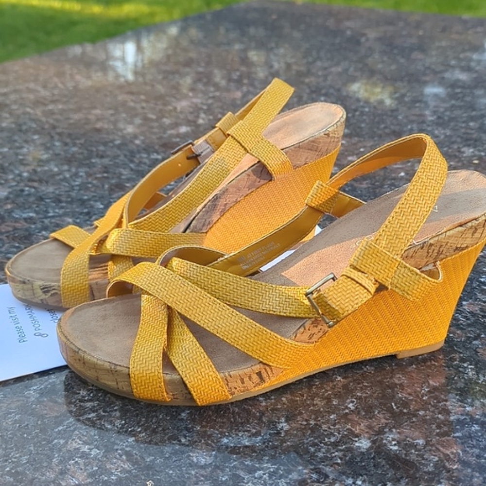 Aerosoles At First Plush Wedge Platform Sandals size 10 Gold yellow